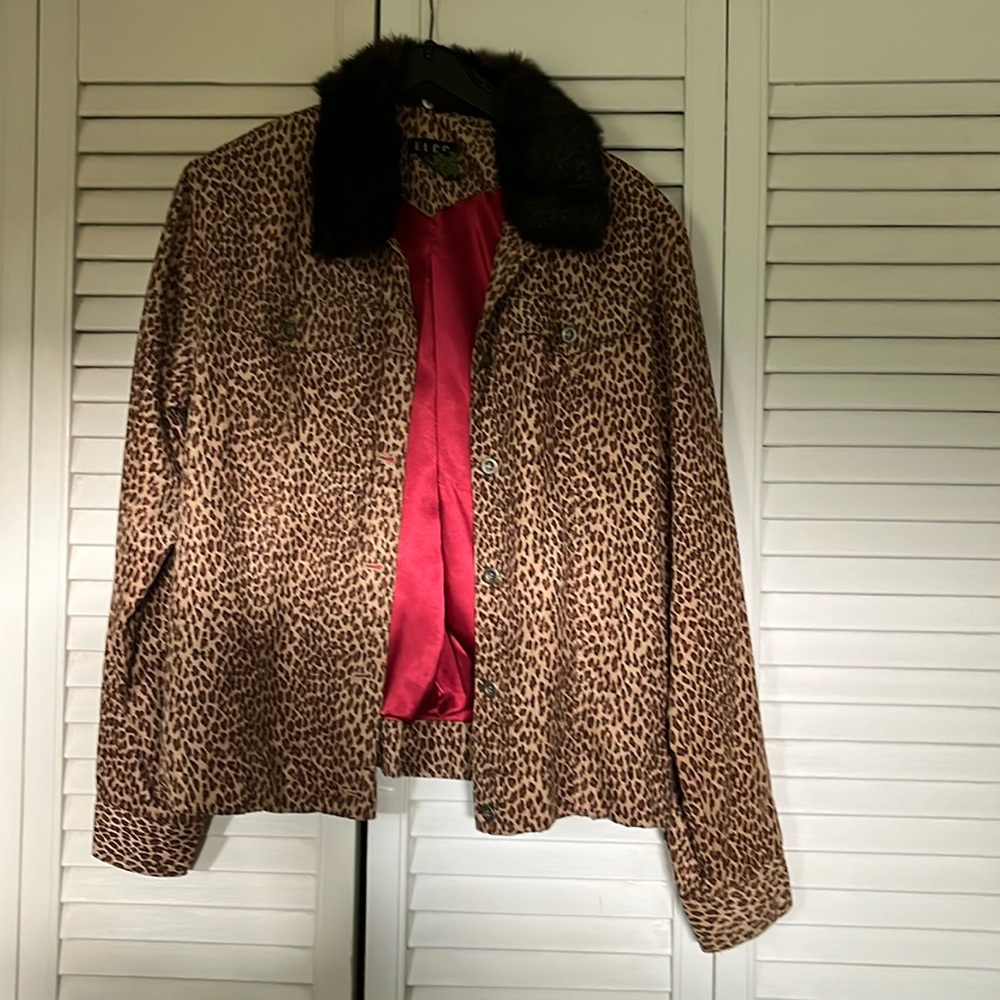Leopard skin Print Jean Jacket- Size S